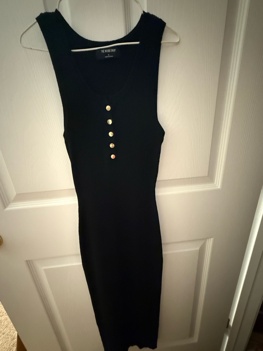 Black Sleeveless Midi Dress with Gold Buttons